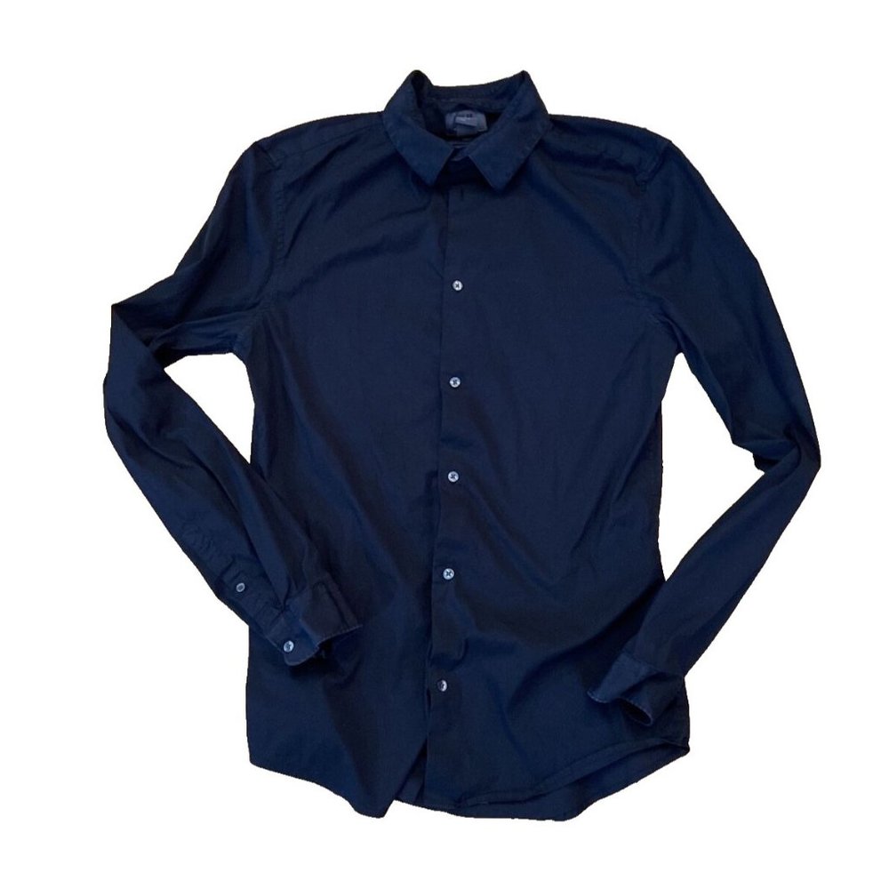 H & M Men's Black Button Up Down Long Sleeve Dress Shirt Size Small Casual